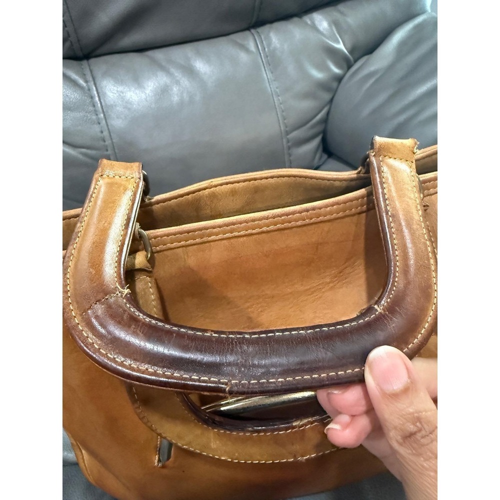 Vintage Coach Tan Leather Kiss Lock Bonnie Cashin Handle Bag 1970's - Picture 9 of 16